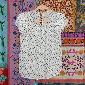 HAUTE MONDE Polyester White/Blue Floral Tulip Sleeve Blouse Size Juniors Small